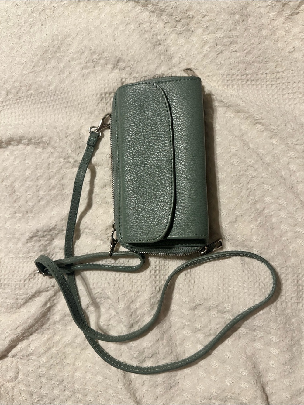 Leather Crossbody Wallet - Sage Green